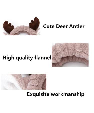 Jilukibo 2 Pack Deer Antler Cat Ear Headband for Women - Soft Elastic Hair Band for Makeup, Washing Face, Shower, Yoga, Spa - White Brown - Buy Online on GoSupps.com