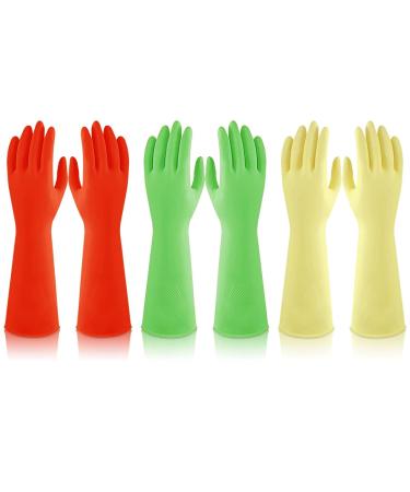 AOOPOO 3 Pairs Latex Household Gloves - 38cm Long Rubber Cleaning Gloves for Kitchen Bathroom Dishwashing Laundry & Car - Waterproof & Reusable - Buy Online on GoSupps.com