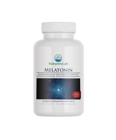 Nature's Lab Fast Melt Melatonin Tablets - 25 mg of L-Theanine + 6mg of Melatonin - 60 Count