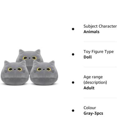DNFASCHI Gray Cat Plush Toy Cute Cat Stuffed Animals Plush Toy 3Pcs Gray Cat Plushie Soft Mini Cat Plush Toys for Girls Boys Cute Stuffed Cat Doll for Birthday - Buy Online on GoSupps.com