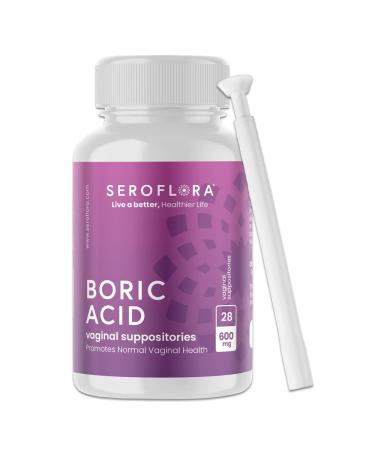 Seroflora Boric Acid Vaginal Suppositories for Women + 1 Suppository Applicator - Helps Support Vaginal Odor pH Balance Yeast Infection and Bacterial Vaginosis