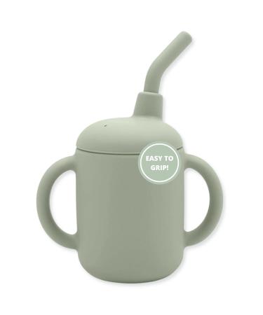 LoveyLu Silicone Sippy Cup 100% Safe Food Grade Silicone  Toddler Cup With Straw  Soft Spout Cup With Handles  Microwave  Dishwasher and Freezer Safe  (Sage)
