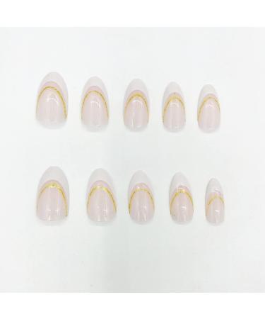 Justotry 24 Pcs Short Milky Gold Stiletto False Nails - Cute Nude French Press on Nails with Nail Glue | Almond Stick on Nails for Women Art - Buy Online on GoSupps.com