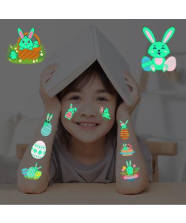 Easter Glow Temporary Tattoos - 73 Luminous Bunny Designs for Kids | Rabbit, Carrot, Eggs, Chick | Fun Party Favors - Buy Online on GoSupps.com