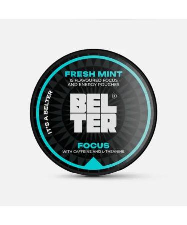 BELTER Focus - Fresh Mint - Caffeine Pouches - 15 Count - Fast-Acting - Zero-Calorie Energy Boost with L-Theanine - 96mg Caffeine Per Pouch - Ideal for Sports, Gym, Gaming, & Work FOCUS - Fresh Mint 15 Count