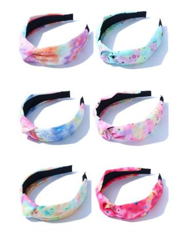 6 Pack Knotted Headband for Women Tie-dye Star Wide Knot Hair Bands Fashion Colorful Lady Top Twist Hair Accessories for Girls Gifts