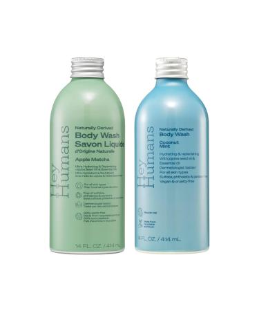 Apple Matcha and Coconut Mint - Moisturizing Body Wash with Natural Ingredients & Jojoba Oil | Clean Vegan Sulfate Free Bath & Body Wash for Women & Men | Recyclable Bottle 14 Fl Oz (Variety Pack)