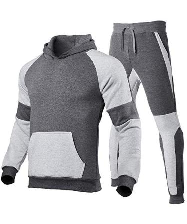 HHGKED Men's Color Matching Casual Sportswear Hoodie Jogging Sweatpants Suit Dark Gray&light Gray Large