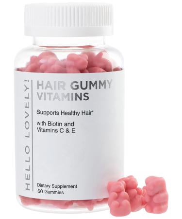 Hello Lovely Hair Vitamins Gummies with Biotin 5000 mcg Vitamin E & C Support Hair Growth, Premium Vegetarian, Non-GMO, for Stronger, Beautiful Hair & Nails, Red Berry Supplement - 60 Gummy Bears 60 Count (Pack of 1)