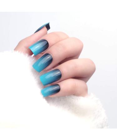 LIARTY 24 Pcs Gradient Blue Black Medium Square False Nails - 12 Sizes & Designs - Buy Online on GoSupps.com