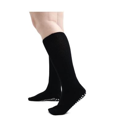 FitVille Women's Recovery Diabetic Socks Extra Wide for Swollen Feet Non Slip Hospital Edema Sock with Grips One Size Black
