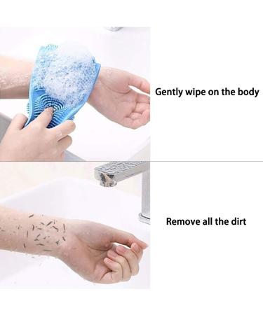 Silicone Body Scrubber Back Scrubber for Shower - Long Handle Exfoliating Bath Brush, Blue - Buy Online on GoSupps.com