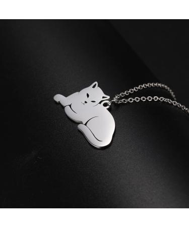 TEAMER Stainless Steel Cute Cat Pendant Necklace - Stylish Animal Jewelry for Women - Perfect Gift for Pet Lovers - Buy Online on GoSupps.com