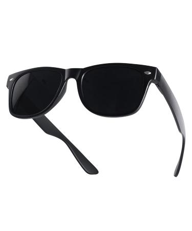 Super Dark Black Lens Sunglasses UV Protection Spring Hinge Classic 80's Shades Migraine Sensitive Eyes Matte Black