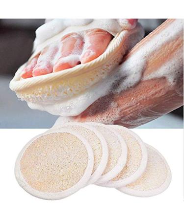 Loofah Pads (Pack of 5) - Exfoliating Scrubbing Sponges - Natural Luffa Material - Essential Skin Care Product - for Shower/Bath - Fibrous Texture - Perfect for Face/Body Wash - Wet It and Apply Soap 5 Pack - Luffa