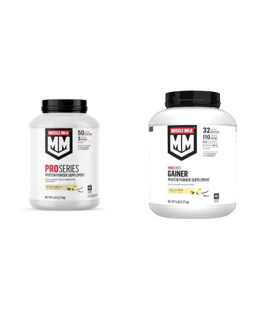 Muscle Milk Pro Series Protein Powder Supplement Intense Vanilla 5 Pound 28 Servings & Gainer Protein Powder Vanilla Creme 32g Protein 5 Pound