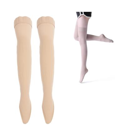 Thigh High Compression Socks Plus Size Compression Socks Beige 23-32 mmHg Pressure Closed Toe Compression Support Stockings for Running Sports Hiking