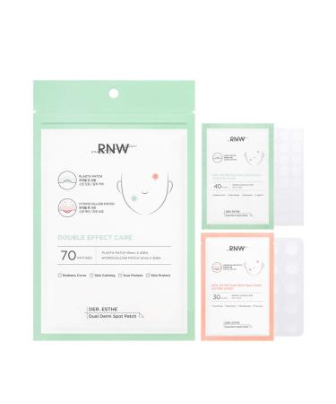 RNW Der. Esthe Dual Derm Spot Patch Set Plaster Patch + Hydrocolloid Patch (70EA) Care for Acne Pimples Zits Pores | Invisible Blemish Cover | All Day Long Korean Skincare