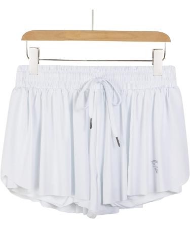 Luogongzi 2 in 1 Flowy Running Shorts for Women - Summer White Small | Gym, Yoga, Athletic Workout Skirt - Buy Online on GoSupps.com