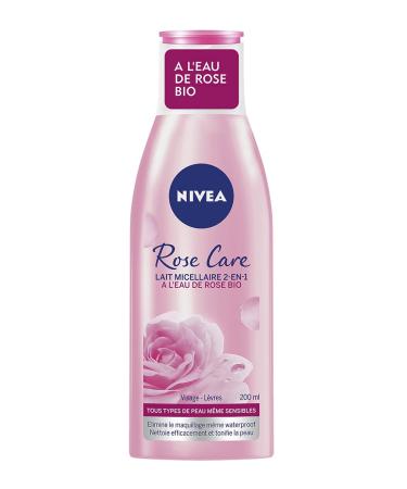 Nivea Rose Care Mizellar Milk 2-in-1 (1 x 200 ml) organic cleaning milk with rose water for all skin types face and lip cleaner make-up remover and toning