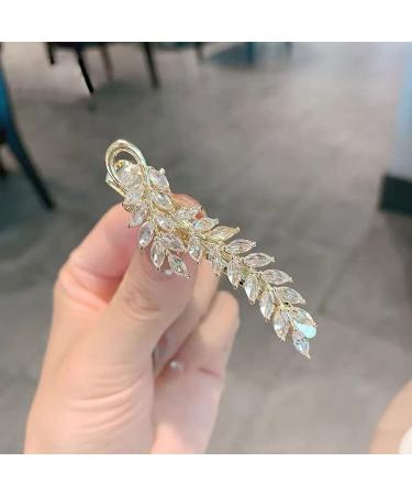 Crystal Duckbill Bangs Clip - Sweet Style Wheat Hairpin with Zircon Leaves for Girls & Women - Buy Online on GoSupps.com