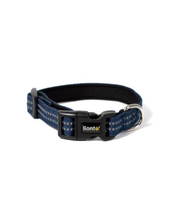 Lonto dog collar made of durable nylon size XS soft padded collar for dogs 360 reflective & click closure metal ring & adaptation through continuous slide blue XS blue