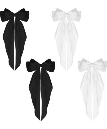 Sibba Satin Hair Barrette Big Bow Clips 4Pcs - Vintage French Bowknot Hairpin Set for Women and Girls - Black and White Combo - Buy Online on GoSupps.com
