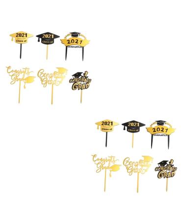Alipis 2 Sets 12pcs 2021 Cake Insert Graduation Food Picks Congrats Cardstock Topper Grad Cupcake Toppers 2021 Graduation Decorations Ice Cream Toppers Acrylic Dessert Graduation Season
