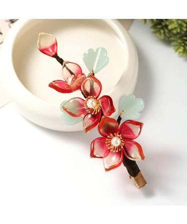 Minkissy Chinese Style Hairpin Crystal Flower Hair Clip Vintage Wedding Edge Clip Headdress Hair Accessories for Bridal Bridesmaids Women Jewelry Red - Buy Online on GoSupps.com