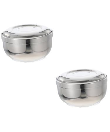 Beavorty 2 pieces of razor cup cup bowl foam shave Safety container bowl men care foam robust accessories razor cream use hairdresser steel lid mixed soap 11x5.5cmx2pcs silverx2stk