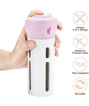 Buy Refillable Travel Bottles - 4-in-1 Leak-Proof Dispenser for Shampoo Conditioner Lotion & Body Wash - Rosa - Buy Online on GoSupps.com
