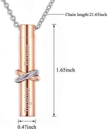 HooAMI Cremation Urn Necklace Together Forever Stainless Steel Memorial Keepsake Cylinder Pendant for Ashes Rose gold Together Forever - Buy Online on GoSupps.com