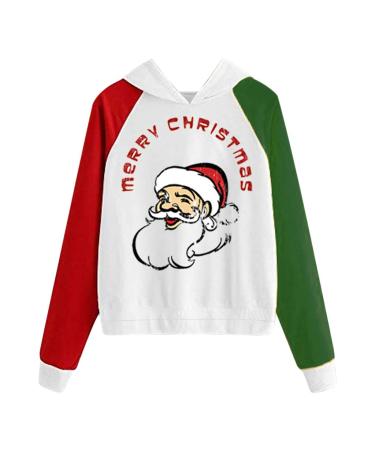 Bigfanshu Womans Fall Clothes Fashion Christmas Sweater Print Hooded Round Collar Long Sleeves Tops