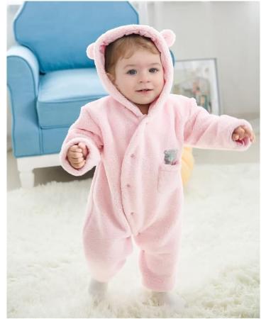 Baby Winter Snowsuit Romper with Hood | Thick & Warm Outerwear Set | Pink | 6-9 Months - Buy Online on GoSupps.com