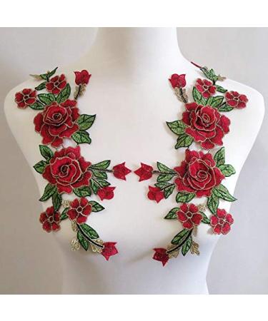 One Pair Embroidery Rose Flower Sew On Patch Dress Hat Bag Jeans Applique Crafts Clothing Accessories (red) Color D