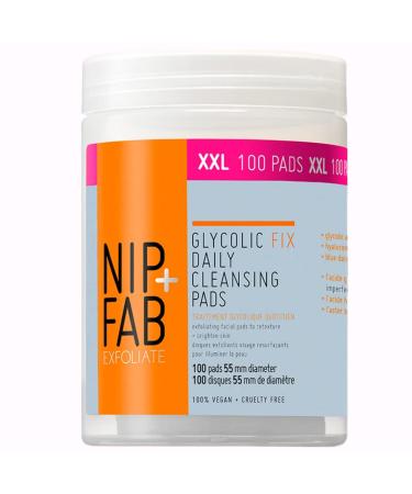Nip + Fab Glycolic Acid Fix Daily Cleansing Pads for Face with Hyaluronic Acid  Witch Hazel  Exfoliating Resurfacing AHA Facial Cleanser Pad for Exfoliation Even Skin Tone Brighten Skin  100 Pads XXL