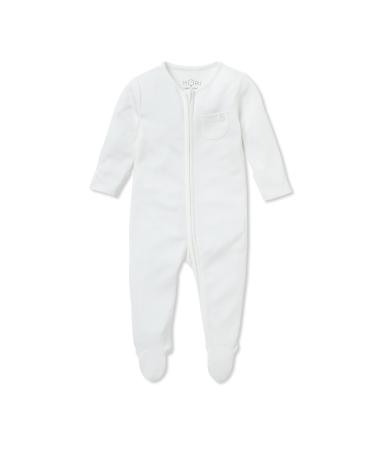 MORI Baby Boys and Girls Clever Sleepsuit - Unisex 2 Way Zipped Organic Pyjama - Comfortable Toddler Footed Nightwear 0-3 Months White - Two Way Zip