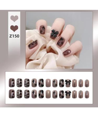 24Pcs/Set Press On Nails Ins French Gradient Dark Butterfly Diamonds False Nails Acrylic Fake Nails Full Cover Nails Tips Artificial Finger Manicure Press on nails for Women and Girls - Buy Online on GoSupps.com