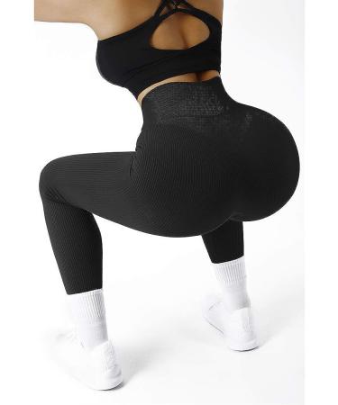 SUUKSESS Women Ribbed Seamless High Waisted Yoga Pants - Medium Black | Gym Leggings - Buy Online on GoSupps.com