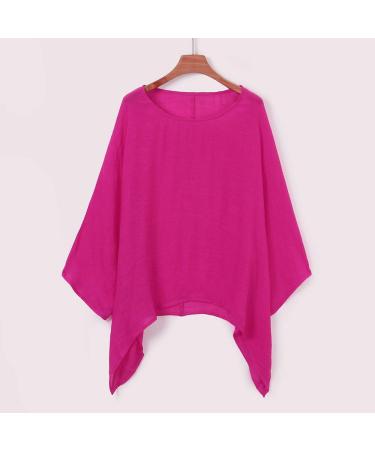 Women Cotton and Linen Shirt Oversized Blouses Summer Long Sleeve Button Down Casual Tees V Neck Loose Business Office Fashion T Shirt 2924-qppoj-3-hotpink 3XL - Buy Online on GoSupps.com