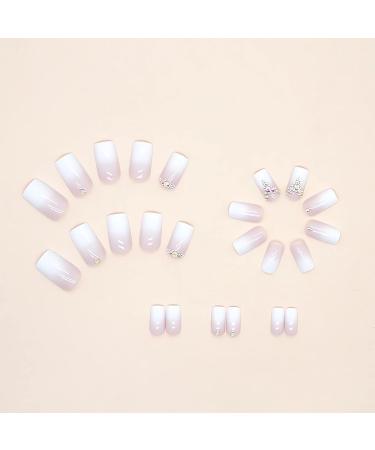 RTKHFZE Gradient Nude White Rhinestone Square Press on Nails - 24PCS - Buy Online on GoSupps.com