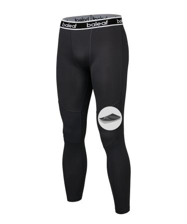 BALEAF Youth Boys'/Girls' Compression Pants Base Layer Yoga Leggings Sports Tights Running Workout Training X-Small Black-knees Updated