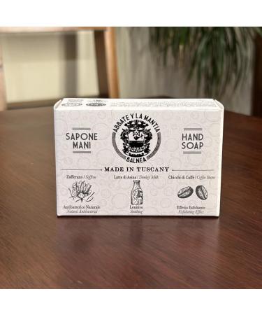  ABBATE Y LA MANTIA Milk Soap with Coffee Beans - Exfoliating and Deeply Moisturizing - With Donkey Milk and Saffron - 175g - Made in Italy - Buy Online on GoSupps.com