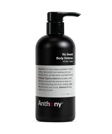 Anthony No Sweat Body Defense Deodorant for Men Anti-Chafing Anti-Itch Cream-to-Powder Lotion for Sweat and Body Odor Control 16 Fl Oz
