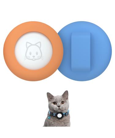 Simplethings 2022 Airtag cat necklace holder small cat neck band holder compatible with Apple Airtag 2 piece of waterproof protective cover for pet collapse within 1cm orange & sky blue