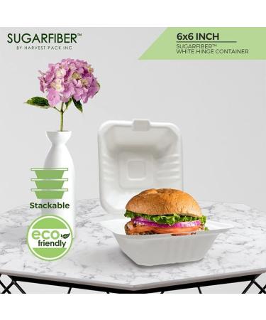 Harvest Pack Gourmet Showcase 50 Count White Compostable Square Hinged Container - Eco-Friendly Plant Fiber Clamshell Takeout Box (6x6) - Buy Online on GoSupps.com