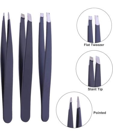 Stadux Eyebrow Tweezers 3 Piece Professional Stainless Steel Precision Tweezers for Eyebrows Plucking Ingrown Hair Remover and Facial hair Black (Pack of 3) - Buy Online on GoSupps.com