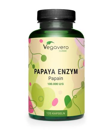 Papaya Enzyme Vegavero | 2 100mg Papain | 100% Natural: Carica Papaya Fruit Extract | NO Additives | 120 Vegan Capsules