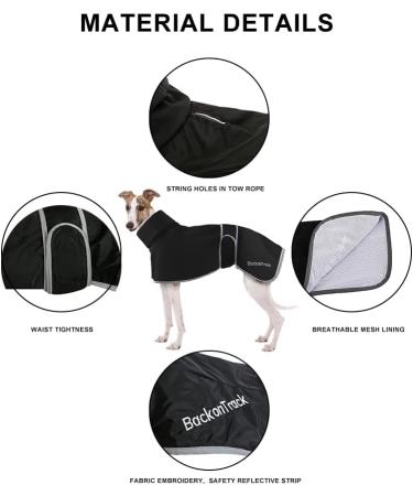 Greyhound Rain Coat - Waterproof Light Coat for Medium & Large Dogs | Summer & Winter Whippet Coat (Size S Black) - Buy Online on GoSupps.com