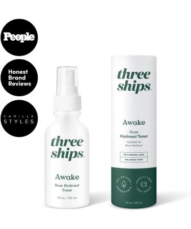 Three Ships Awake Rose Hydrosol Toner | Vegan Facial Tonic for Dry/Normal Skin | Calming & Soothing | 60mL - As Seen on Dragon's Den - Buy Online on GoSupps.com